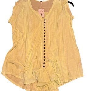 Lucky Brand Yellow Sleeveless Asymmetrical Blouse